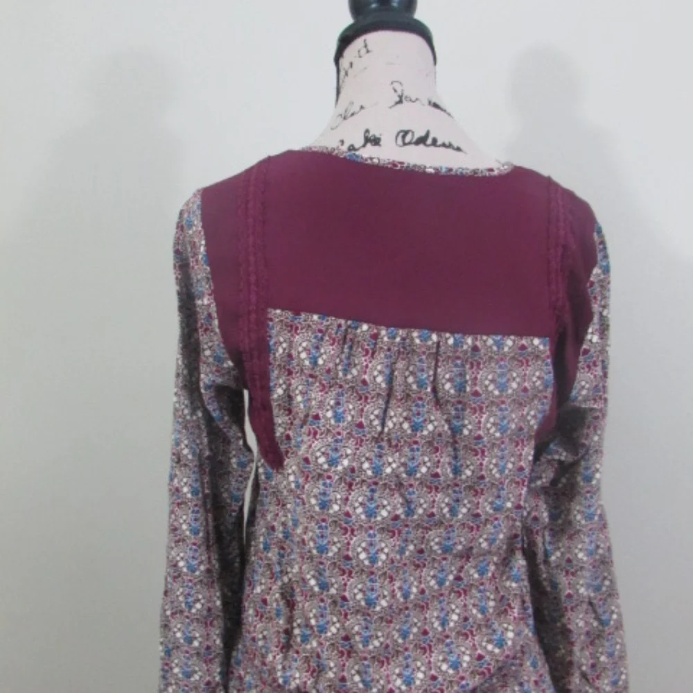 Daniel Rainn Blouse Boho Small Burgundy Print - Picture 7 of 8